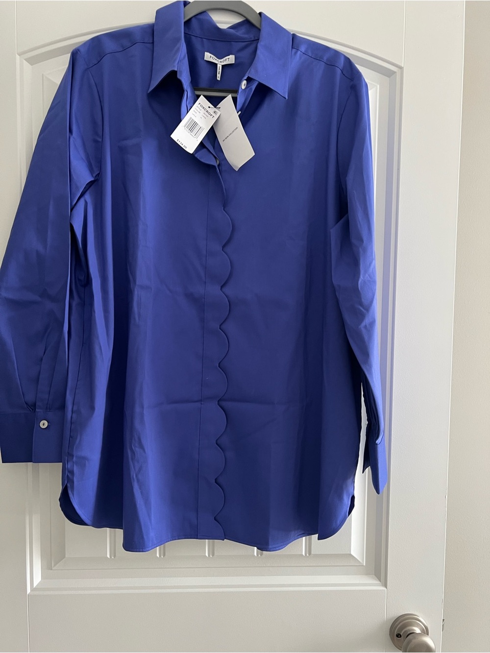 Foxcroft Royal Blue Scallop-Front Dress Shirt